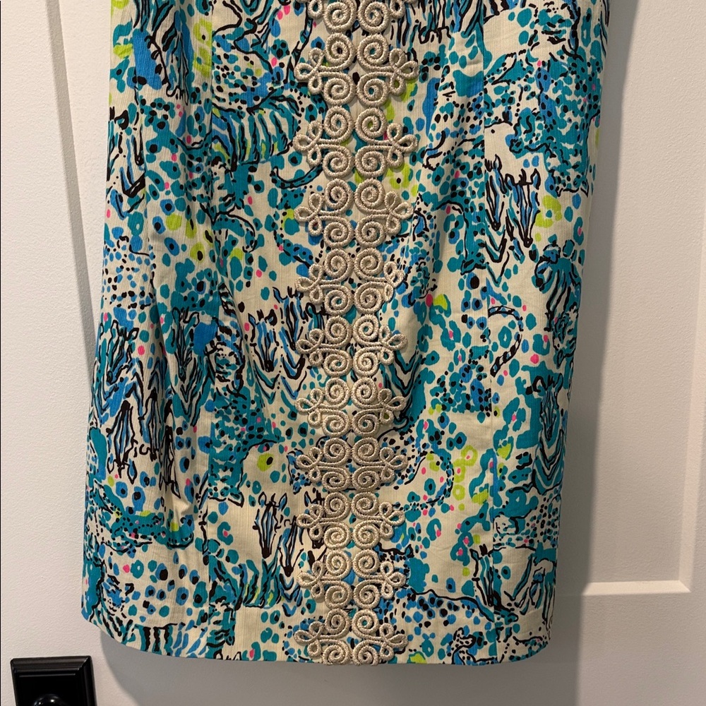 Lilly Pulitzer Sleeveless Mini Dress in Teal, Blue & Cream Print - Picture 4 of 7